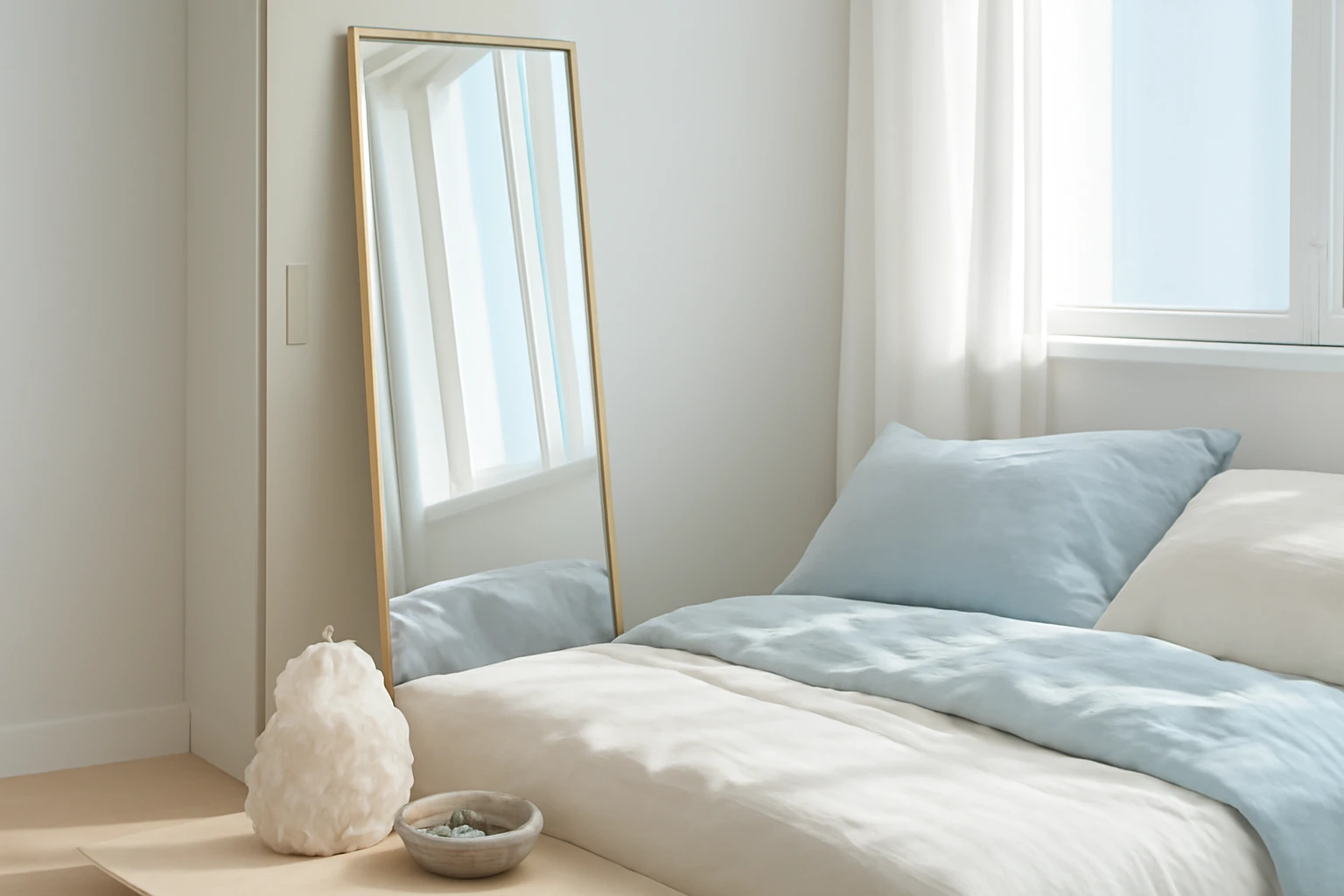 Gương trong phòng ngủ: gương chiếu giường, tủ áo cánh gương, bàn trang điểm đặt sao cho yên giấc