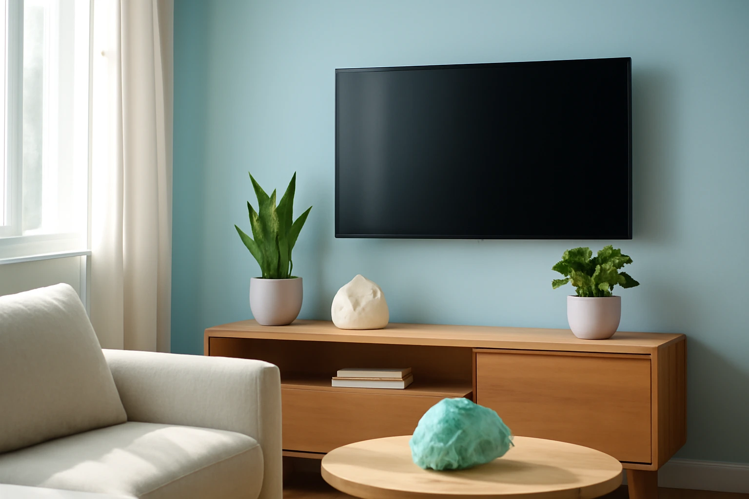 Tivi và kệ tivi phòng khách: khoảng cách xem theo cỡ màn hình, chỗ đặt và chống lật cho an toàn